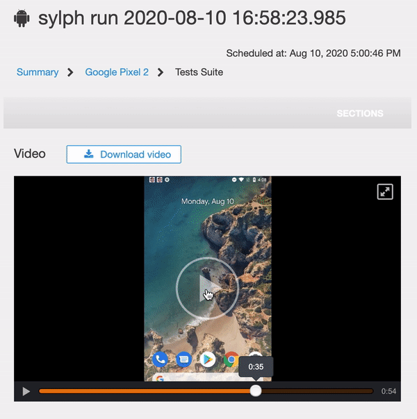 Test run with video in AWS Device Farm