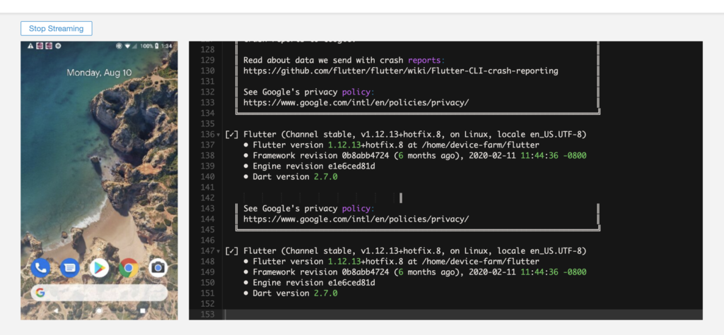 Flutter version in AWS Device Farm using Sylph